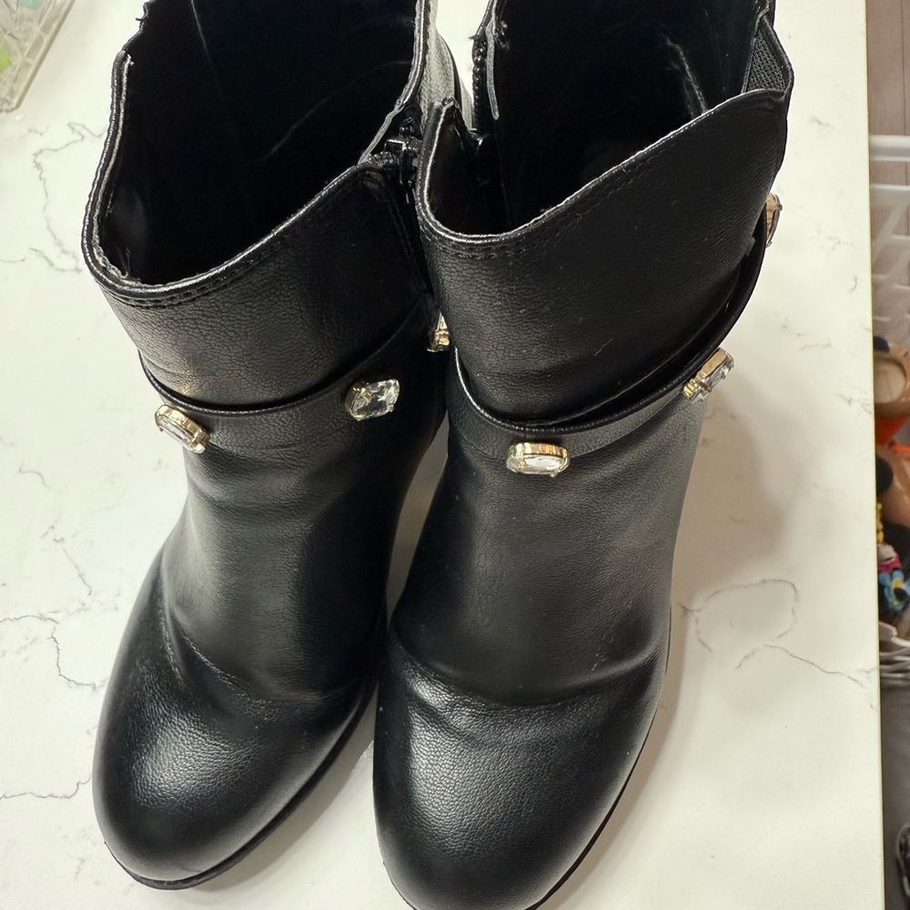 Chic Black Ankle Booties with Gem Accents